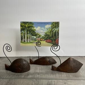 Set of 3 Nautical Carved Wood Fish Photo Holders Beach Ocean Man Cave Decor